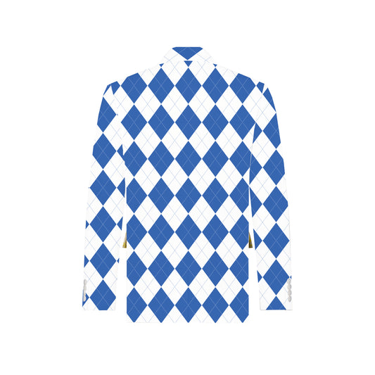 Royal Blue & White Argyle Men's Sportcoat - MTO