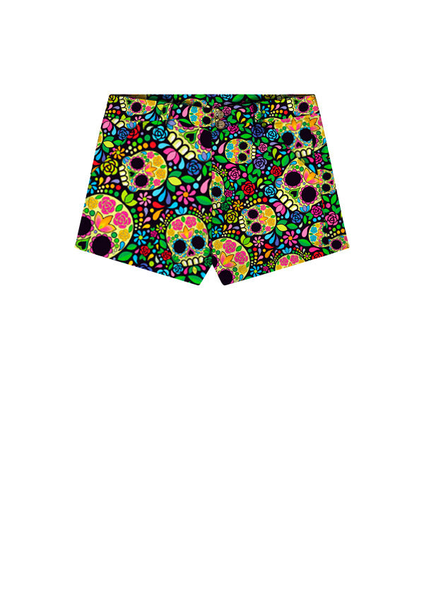 Mosaic Skulls Women's High Waist Short - MTO