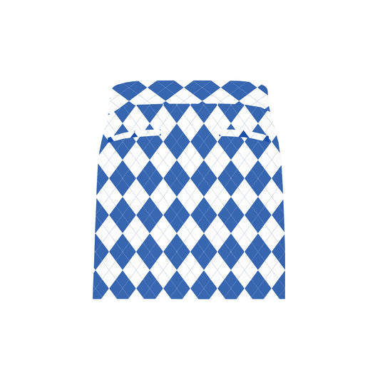 Royal Blue & White Argyle Women's Classic Skort/Skirt - MTO