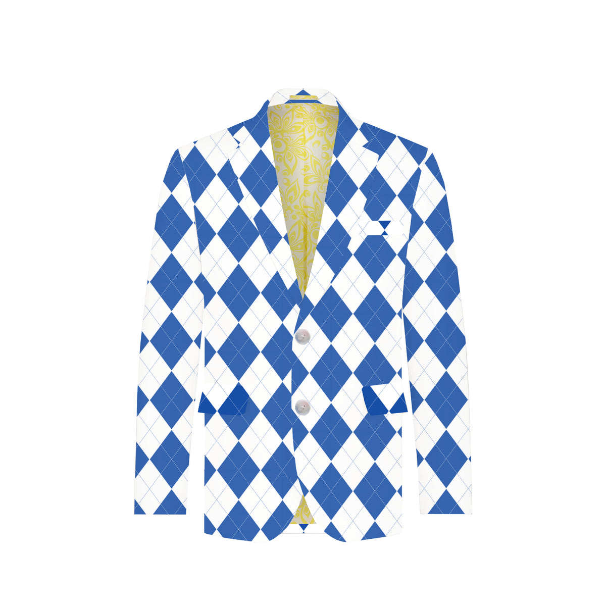 Royal Blue & White Argyle Men's Sportcoat - MTO