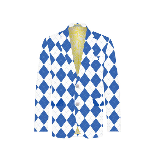 Royal Blue & White Argyle Men's Sportcoat - MTO