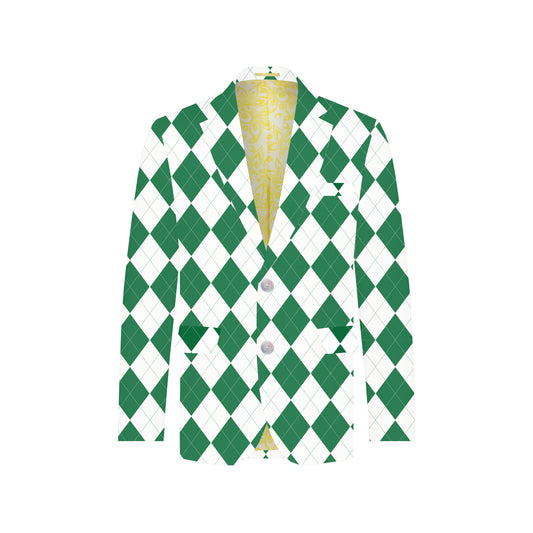 Green & White Argyle Men's Sportcoat - MTO