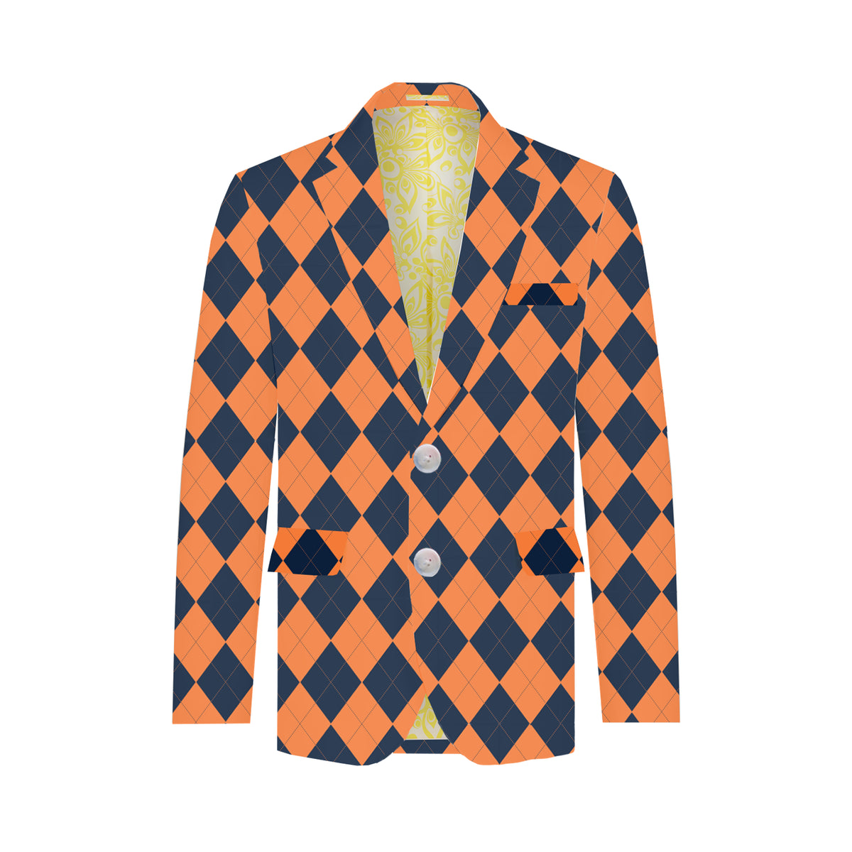 Navy & Orange Argyle Men's Sportcoat - MTO