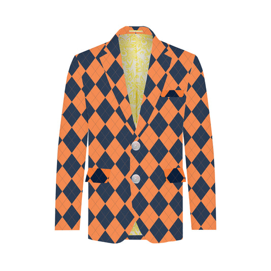 Navy & Orange Argyle Men's Sportcoat - MTO