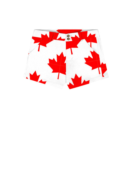 Canada Maple Leaf White Women's High Waist Short - MTO