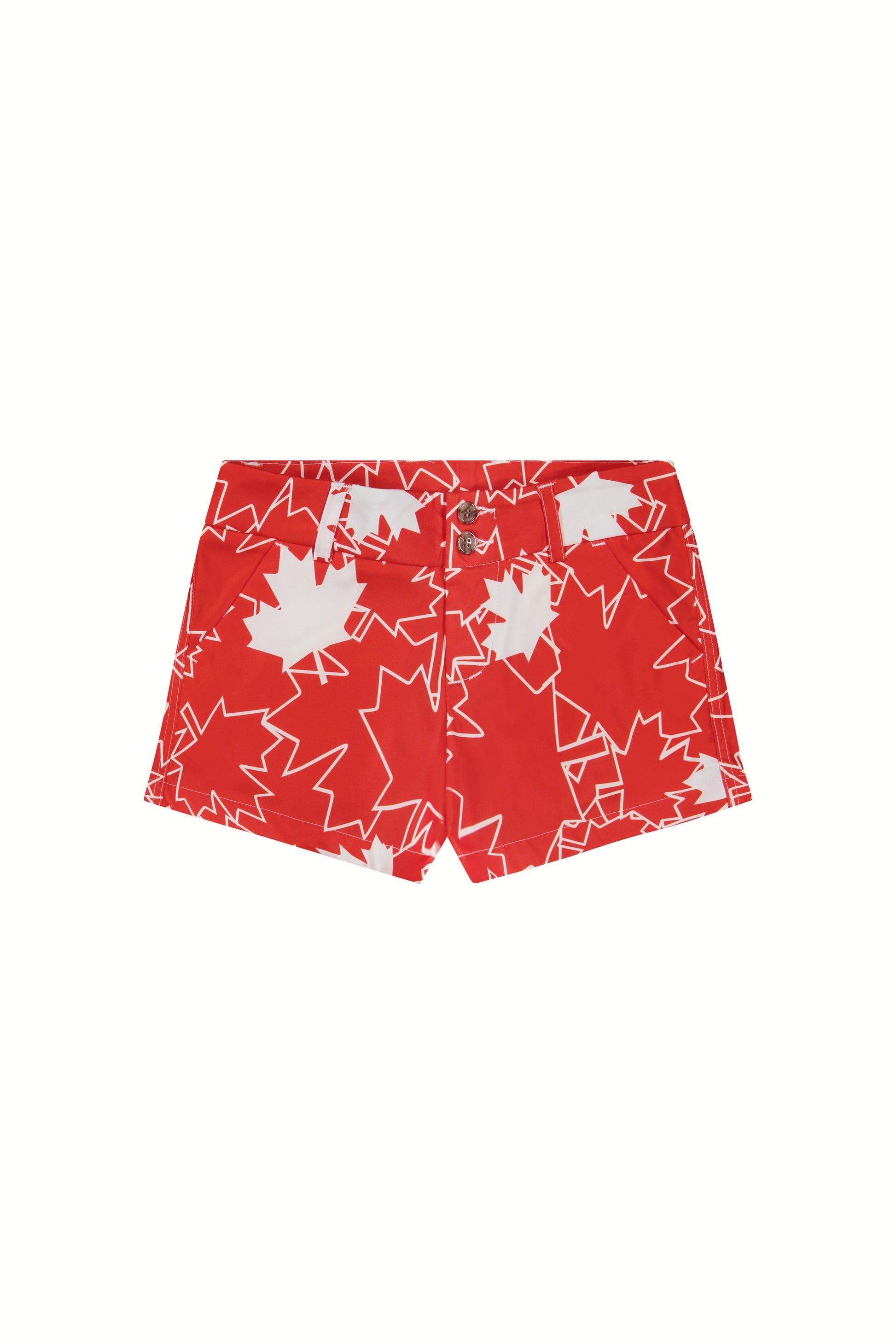 red and white Canada maple leaf patterned short