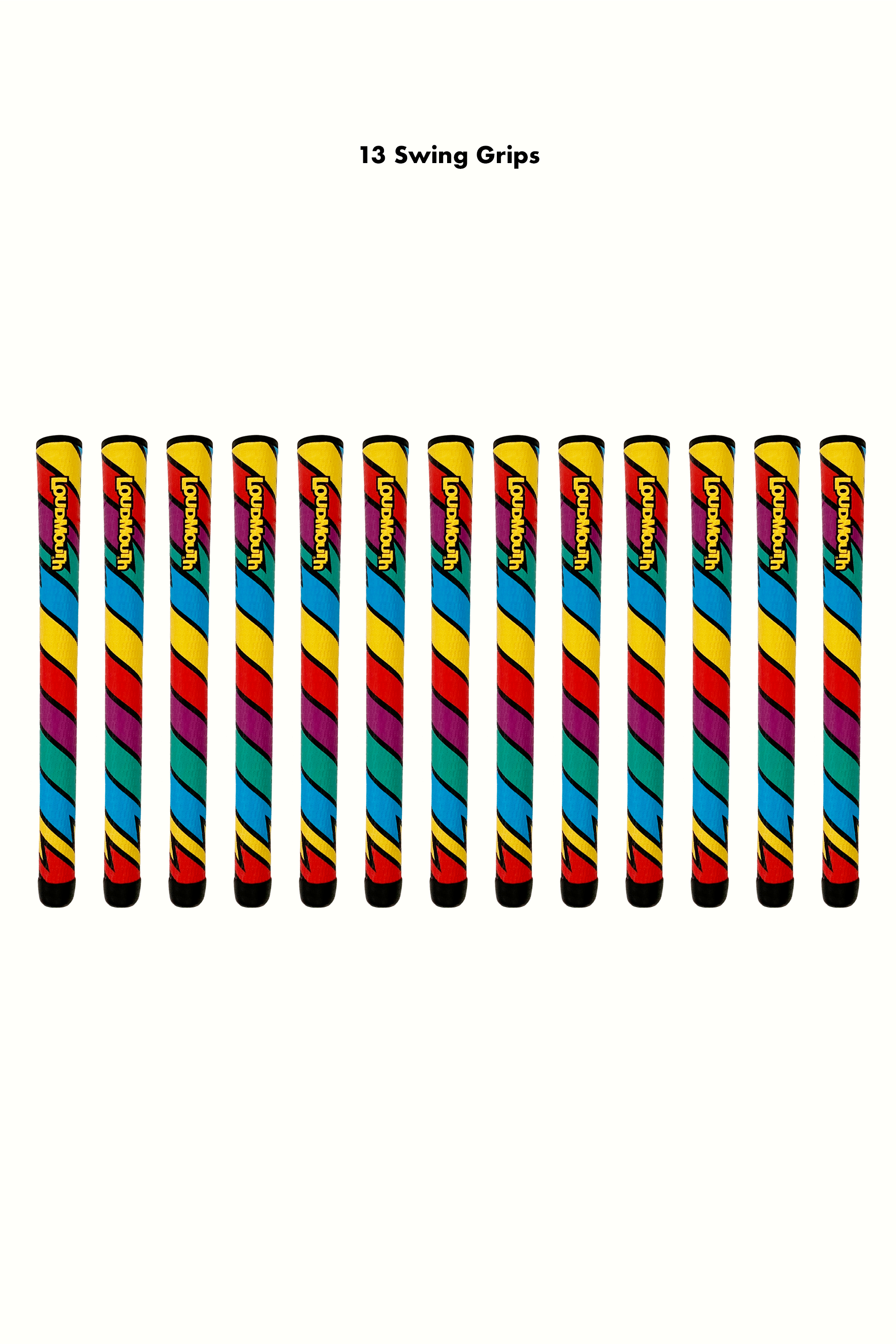 A pack of brightly colored golf grips