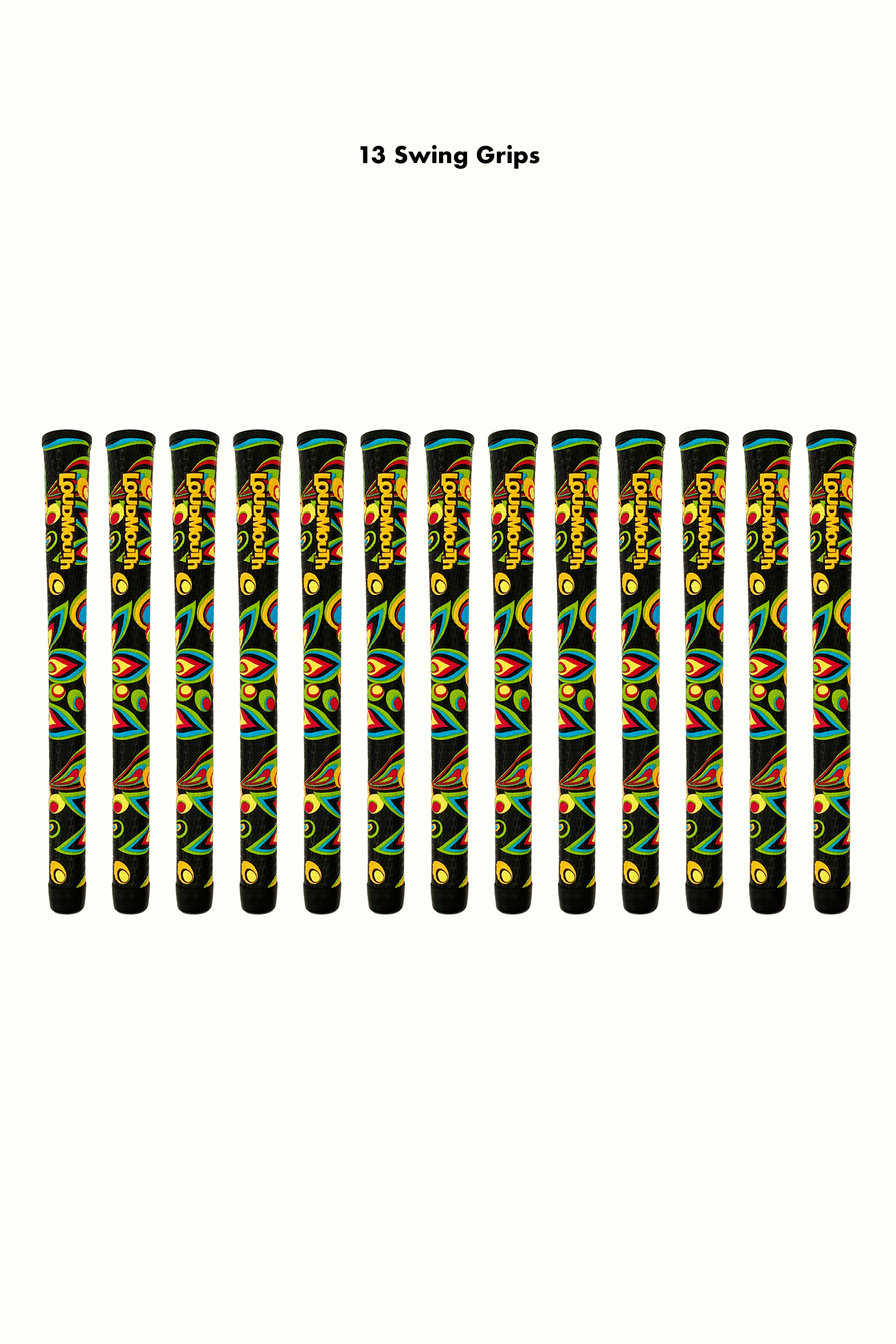 Thirteen swing grips with the Loudmouth logo and shagadelic print